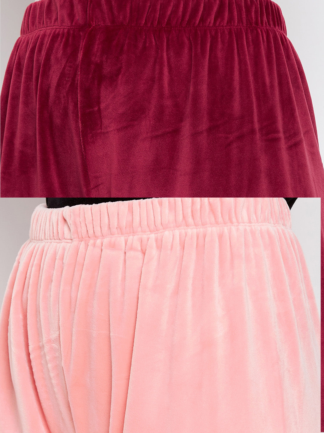 Clora Maroon & Baby Pink Solid Velvet Palazzo (Pack of 2)