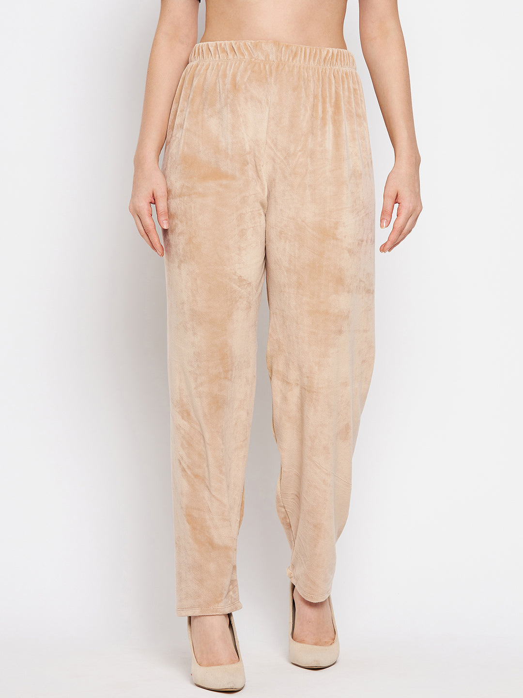 Beige & Baby Pink Solid Velvet Palazzo Pack, comfortable summer wear.