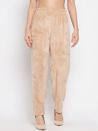 Beige & Baby Pink Solid Velvet Palazzo Pack, comfortable summer wear.
