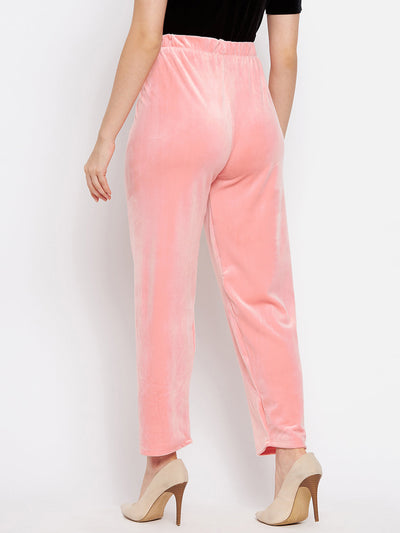 Beige and baby pink solid velvet palazzo pack, stylish and comfortable.