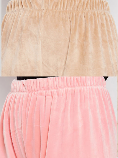 Beige and baby pink solid velvet palazzo pack of 2.