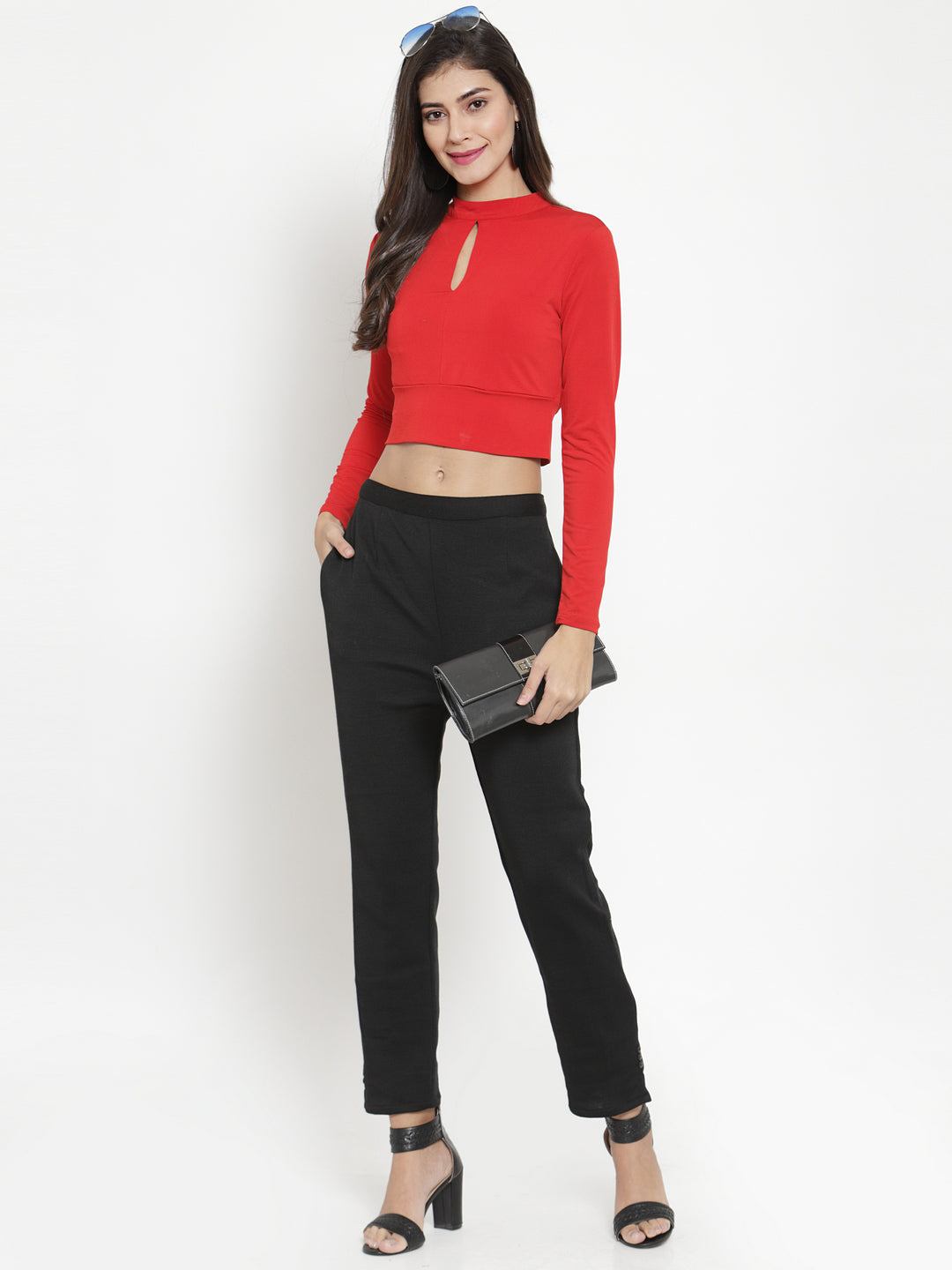 White and black solid woolen trousers pack for women, featuring a stylish solid pattern, ideal for winter comfort and modern fashion.