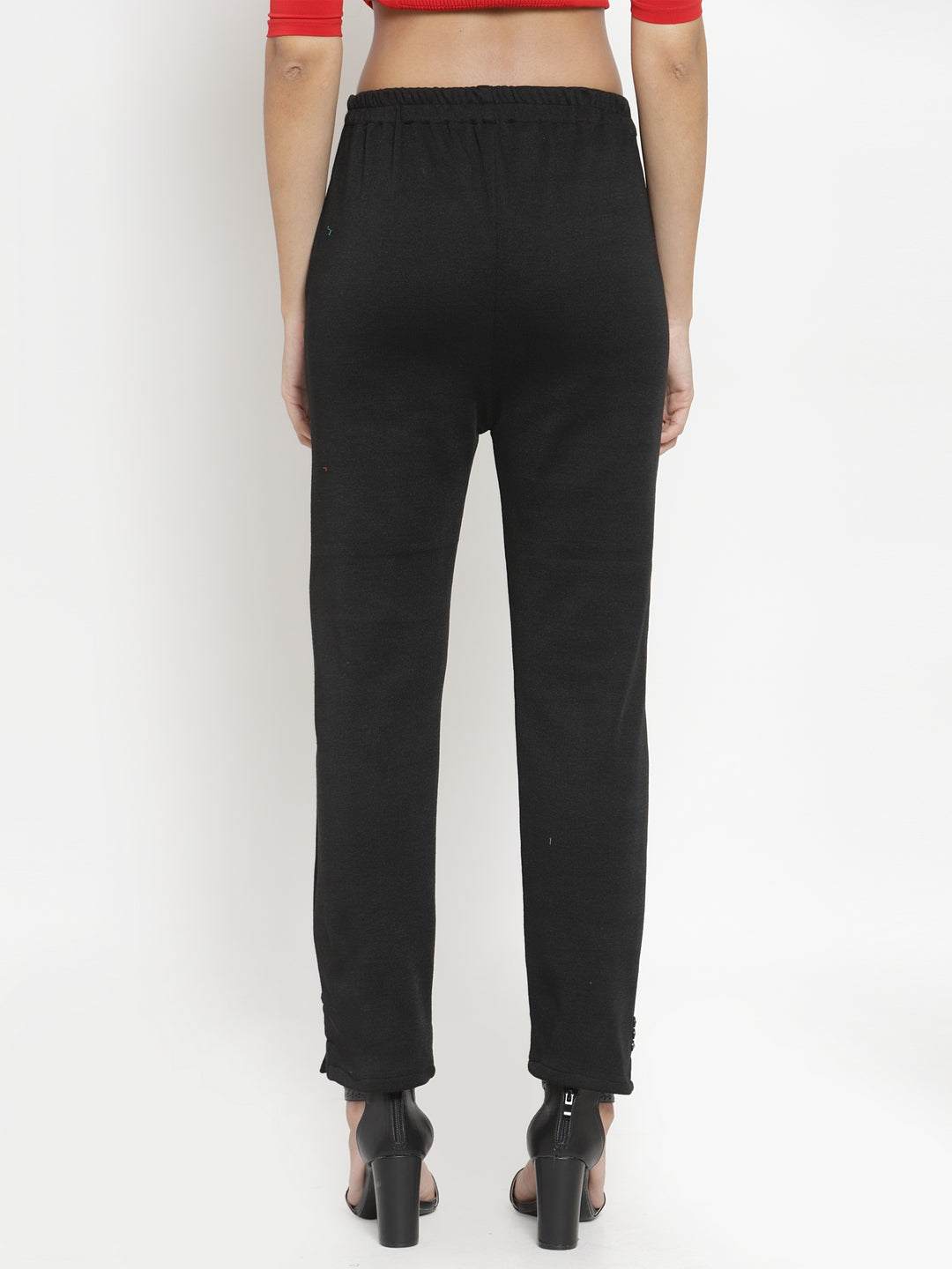 White & Black Solid Woolen Trouser Pack of 2 for modern women, featuring a solid pattern for winter comfort.