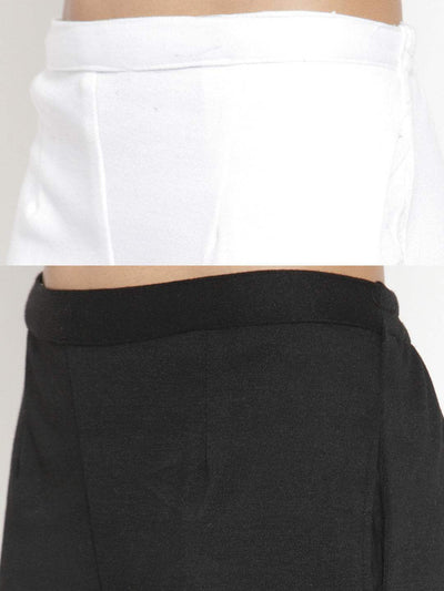 White and black solid woolen trousers pack for women.