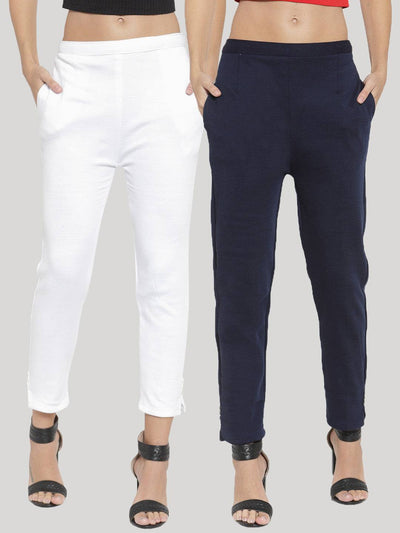 Clora White & Navy Blue Solid Woolen Trouser (Pack of 2)