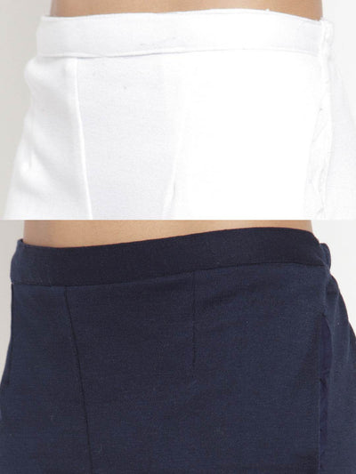 Clora White & Navy Blue Solid Woolen Trouser (Pack of 2)
