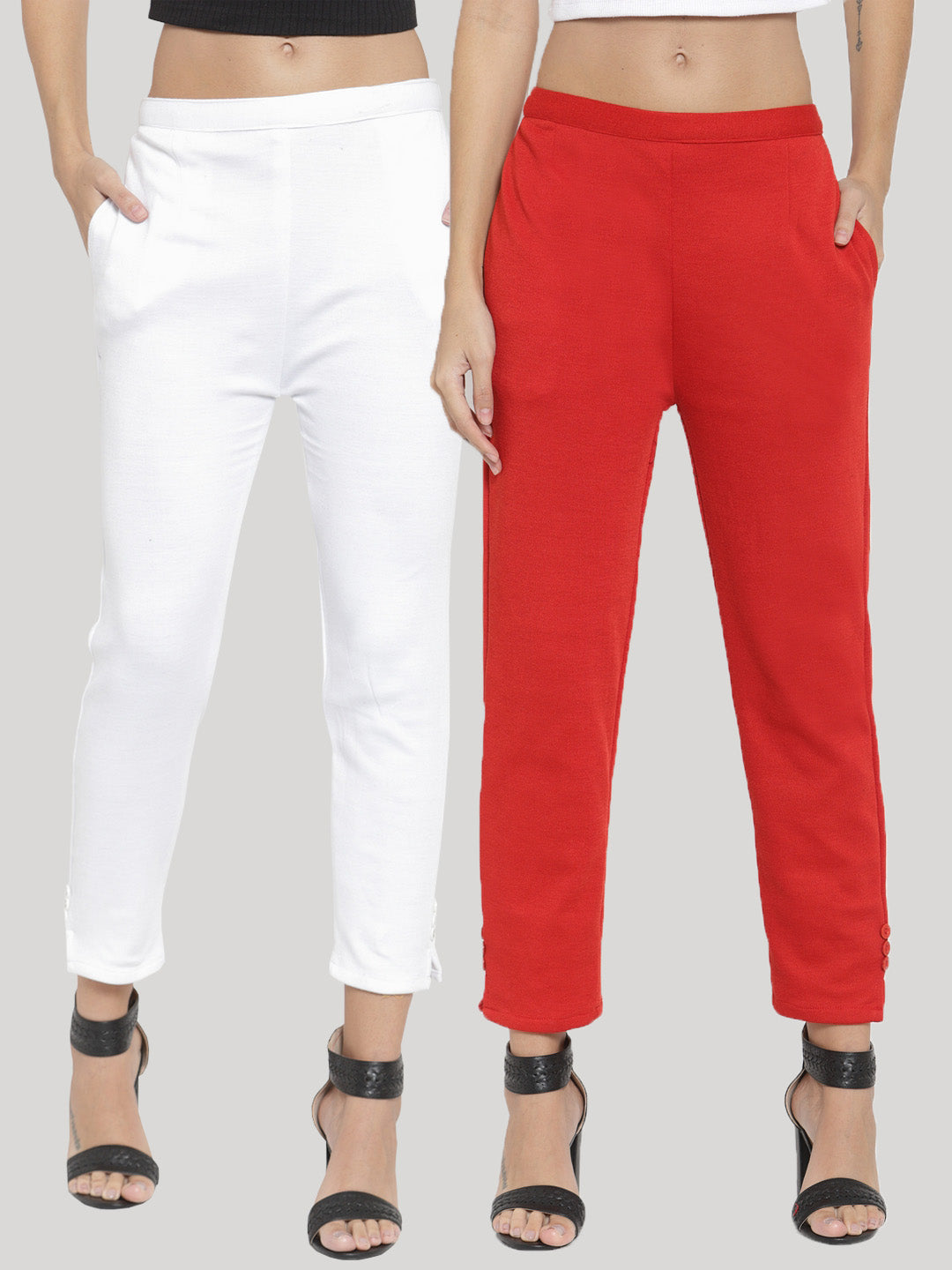 Clora White & Red Solid Woolen Trouser (Pack of 2)