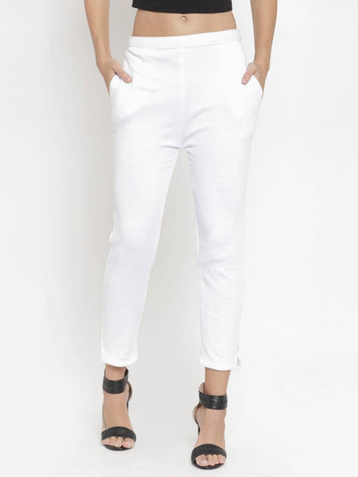 Clora White & Light Fawn Solid Woolen Trouser (Pack of 2)
