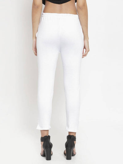 Clora White & Light Fawn Solid Woolen Trouser (Pack of 2)