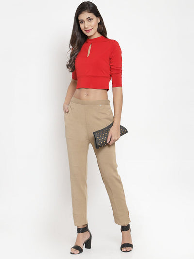 Clora White & Light Fawn Solid Woolen Trouser (Pack of 2)