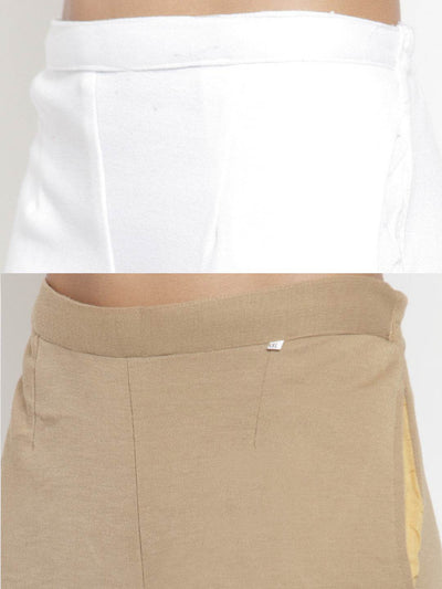 Clora White & Light Fawn Solid Woolen Trouser (Pack of 2)