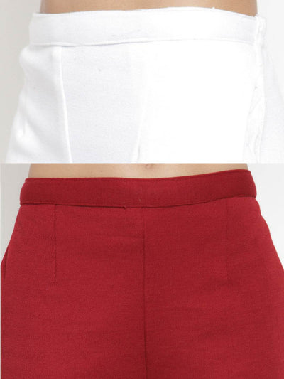 Clora White & Maroon Solid Woolen Trouser (Pack of 2)