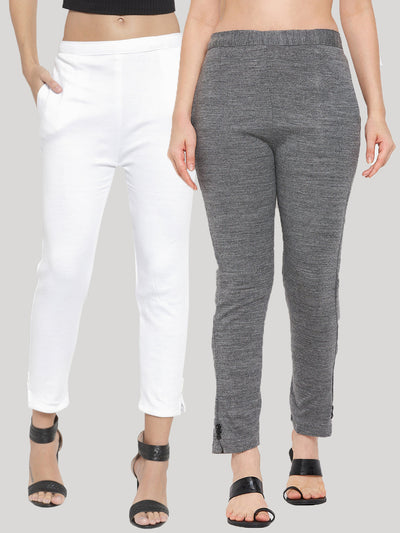 Clora White & Grey Solid Woolen Trouser (Pack of 2)