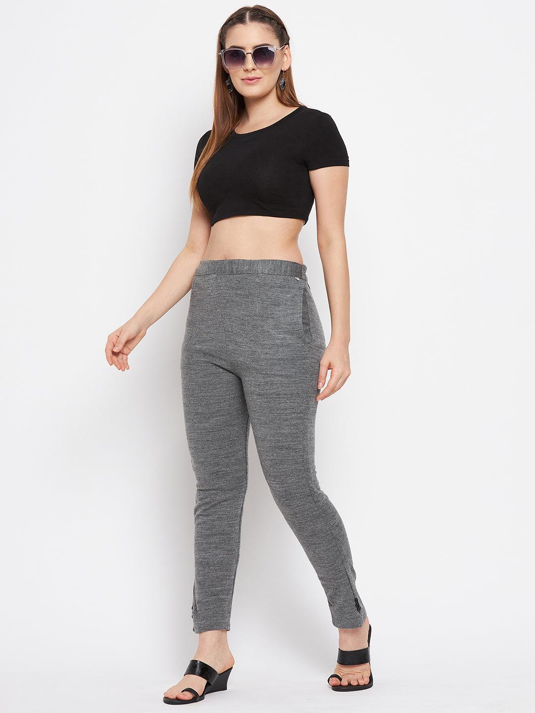Clora White & Grey Solid Woolen Trouser (Pack of 2)