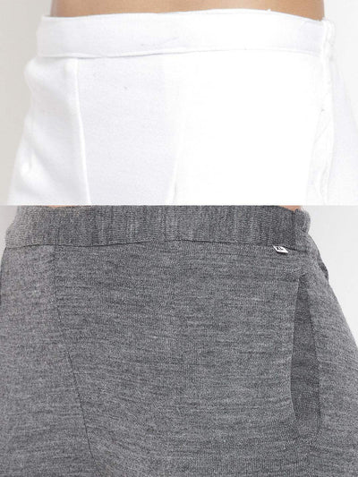 Clora White & Grey Solid Woolen Trouser (Pack of 2)
