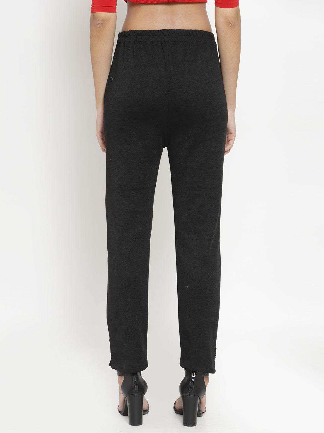 Black and navy blue solid woolen trouser pack for women, featuring a comfortable fit and winter-ready design.