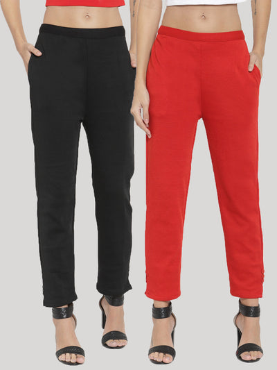 Clora Black & Red Solid Woolen Trouser (Pack of 2)