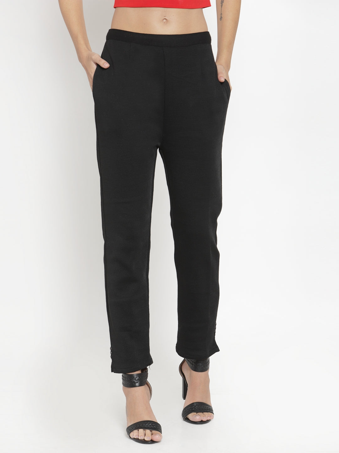 Clora Black & Maroon Solid Woolen Trouser (Pack of 2)