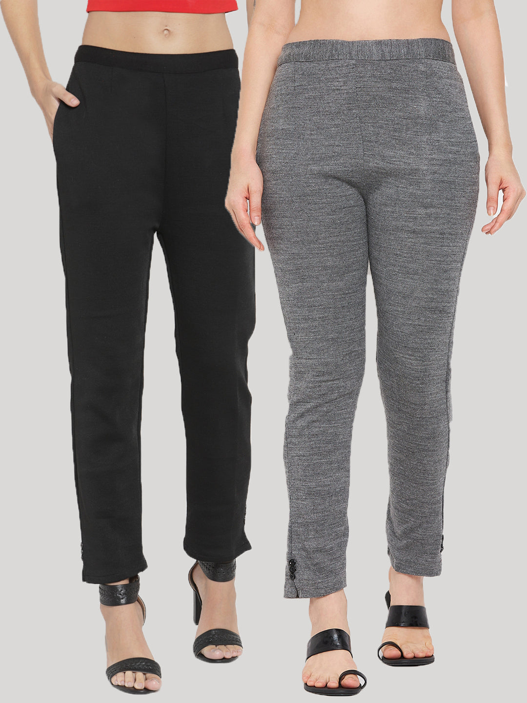 Clora Black & Grey Solid Woolen Trouser (Pack of 2)