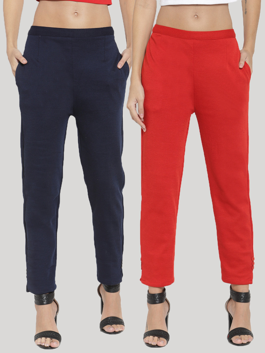 Clora Navy Blue & Red Solid Woolen Trouser (Pack of 2)