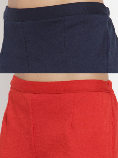 Clora Navy Blue & Red Solid Woolen Trouser (Pack of 2)