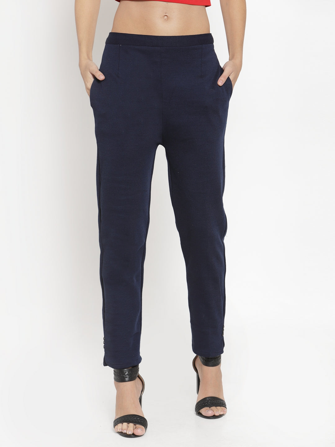 Navy Blue & Maroon Solid Woolen Trouser Pack for Women