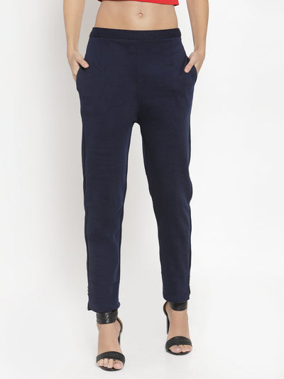 Navy Blue & Maroon Solid Woolen Trouser Pack for Women