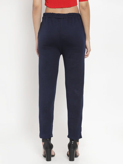 Navy Blue Woolen Trouser for Women - Back View
