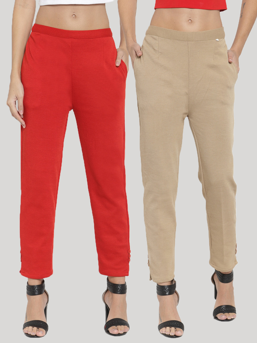 Clora Red & Light Fawn Solid Woolen Trouser (Pack of 2)