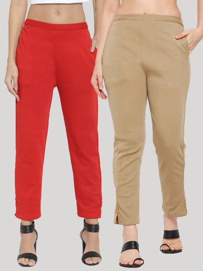 Clora Red & Dark Fawn Solid Woolen Trouser (Pack of 2)