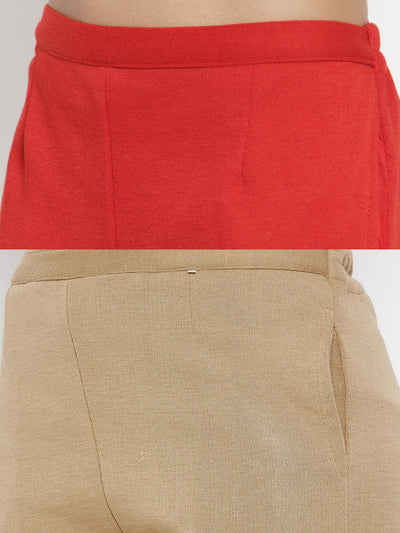 Clora Red & Dark Fawn Solid Woolen Trouser (Pack of 2)