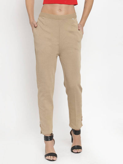 Light Fawn and Maroon solid woolen trousers pack for women.