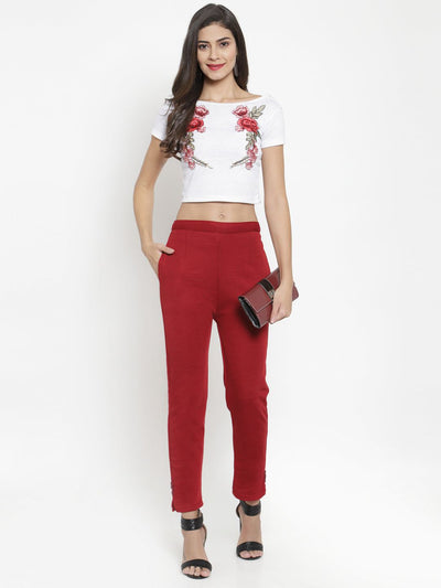 Light Fawn & Maroon Solid Woolen Trouser Pack for women, featuring a stylish fit and comfortable winter wear.