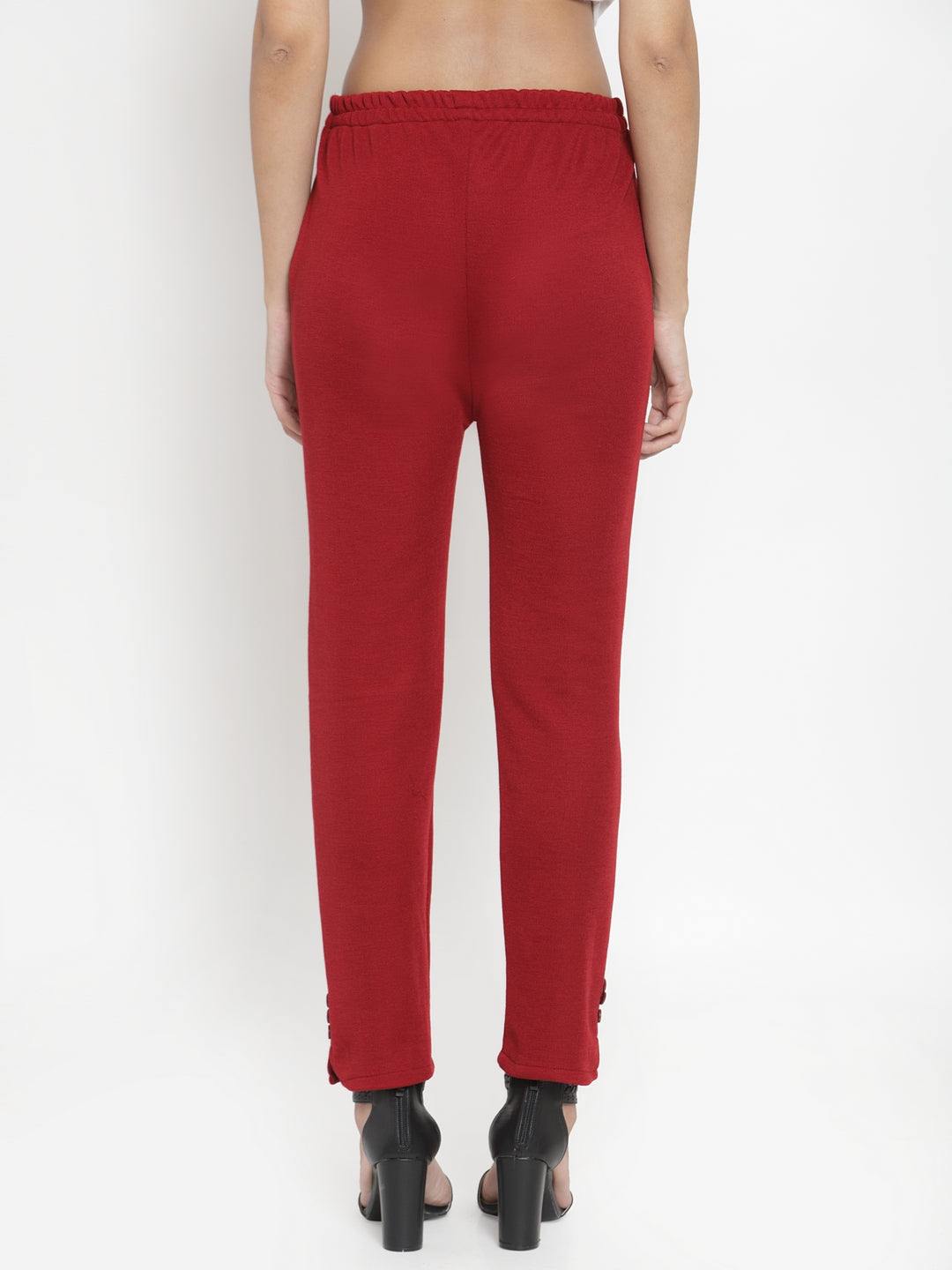 Light fawn and maroon solid woolen trouser pack for women, perfect for winter fashion.