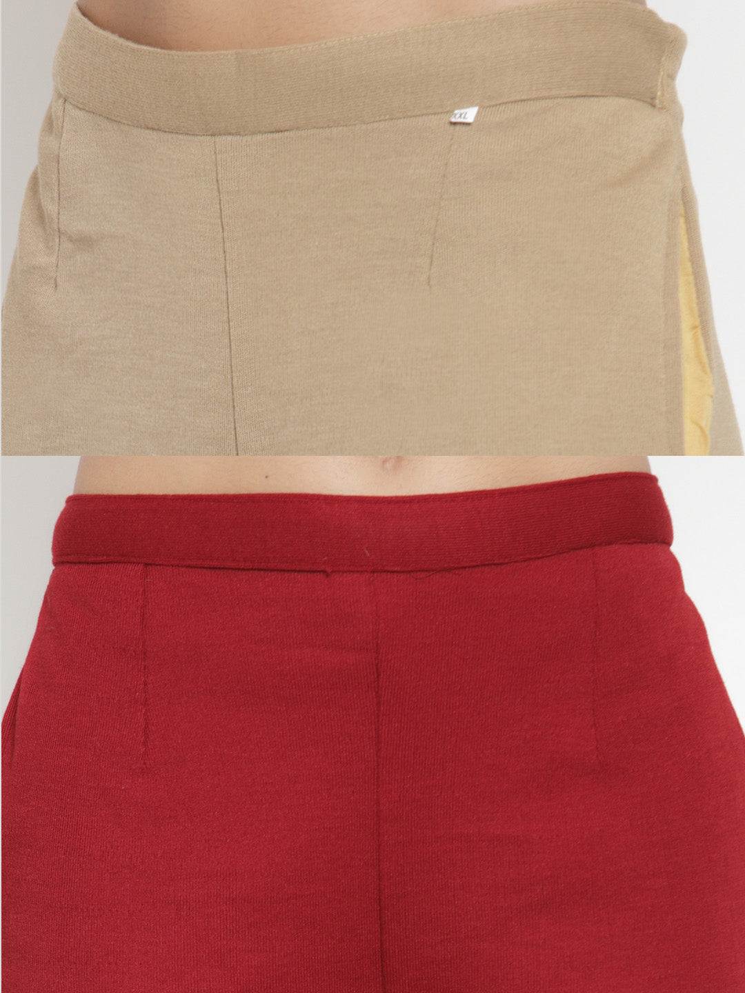 Light Fawn and Maroon Solid Woolen Trouser Pack for Women, Winter Fashion.