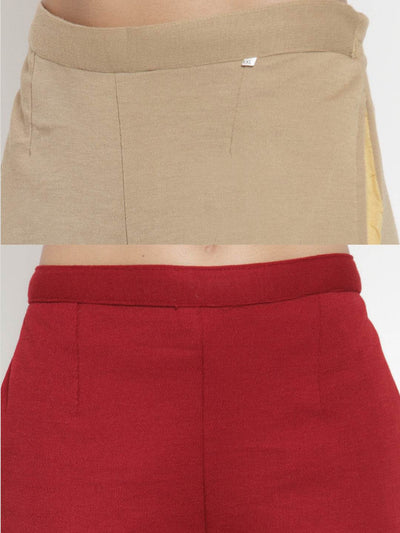 Light Fawn and Maroon Solid Woolen Trouser Pack for Women, Winter Fashion.