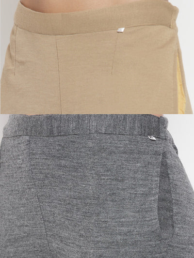 Clora Light Fawn & Grey Solid Woolen Trouser (Pack of 2)