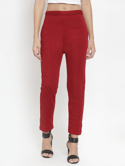 Maroon woolen trouser for women, part of the Maroon & Dark Fawn Solid Woolen Trouser Pack.