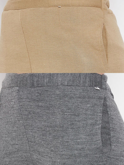 Clora Dark Fawn & Grey Solid Woolen Trouser (Pack of 2)