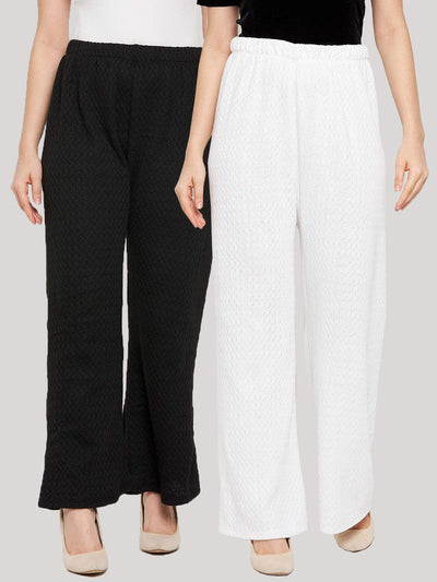 Black & White solid woolen palazzo pack of 2, comfortable casual wear.