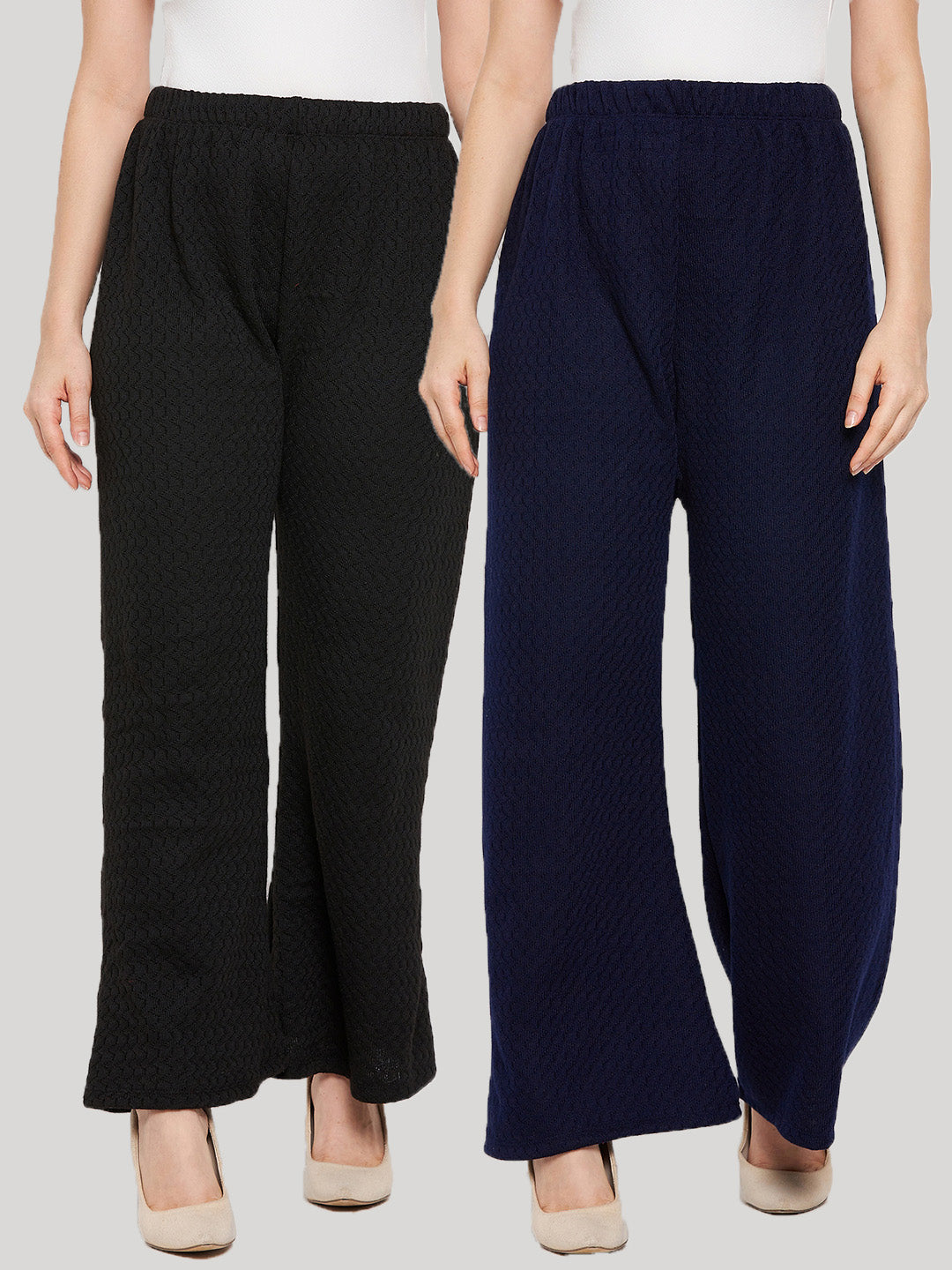 Black & Navy Blue Solid Woolen Palazzo Pack of 2, comfortable premium quality fabric for stunning casual looks.