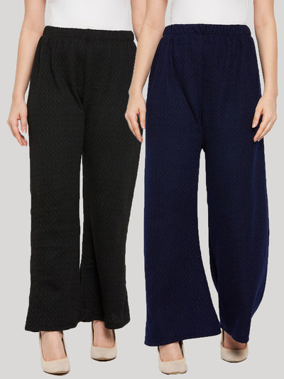 Black & Navy Blue Solid Woolen Palazzo Pack of 2, comfortable premium quality fabric for stunning casual looks.