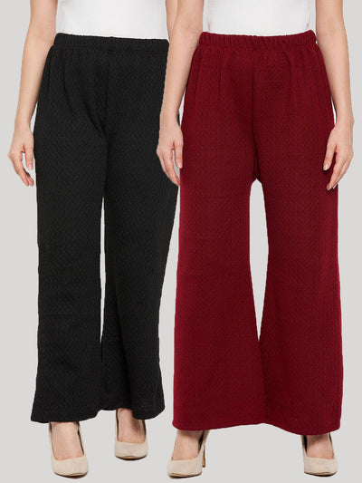 Black and maroon solid woolen palazzo pack of 2, comfortable and stylish for casual wear.