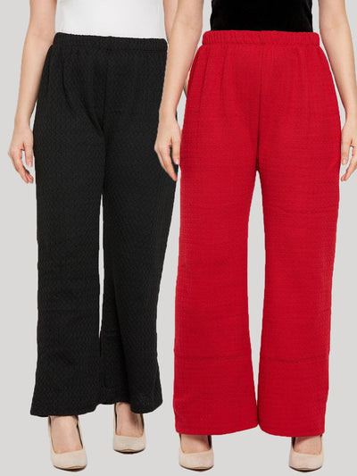 Black & Red Solid Woolen Palazzo Pack of 2 for women, comfortable and stylish.
