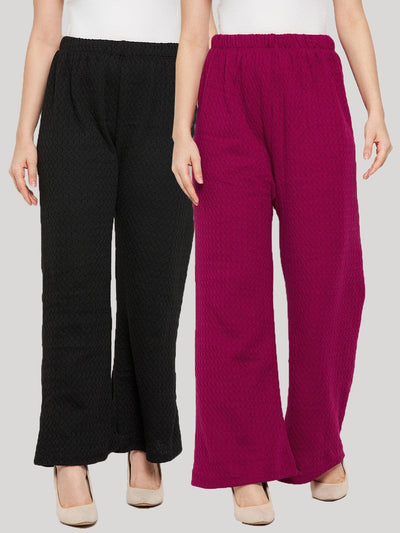 Black & Magenta Solid Woolen Palazzo Pack of 2 for summer casual wardrobe.