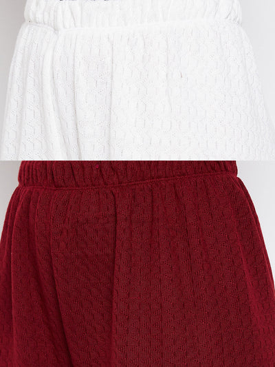Clora White & Maroon Solid Woolen Palazzo (Pack of 2)