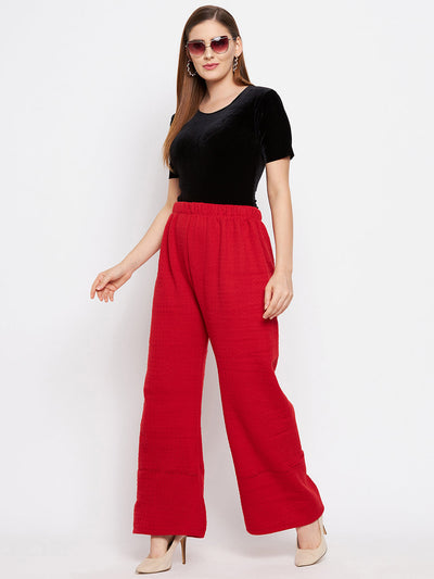 White & Red Solid Woolen Palazzo Pack for casual summer wear.