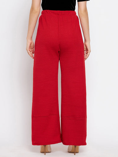 White & red solid woolen palazzo pack of 2, comfortable and stylish casual wear.