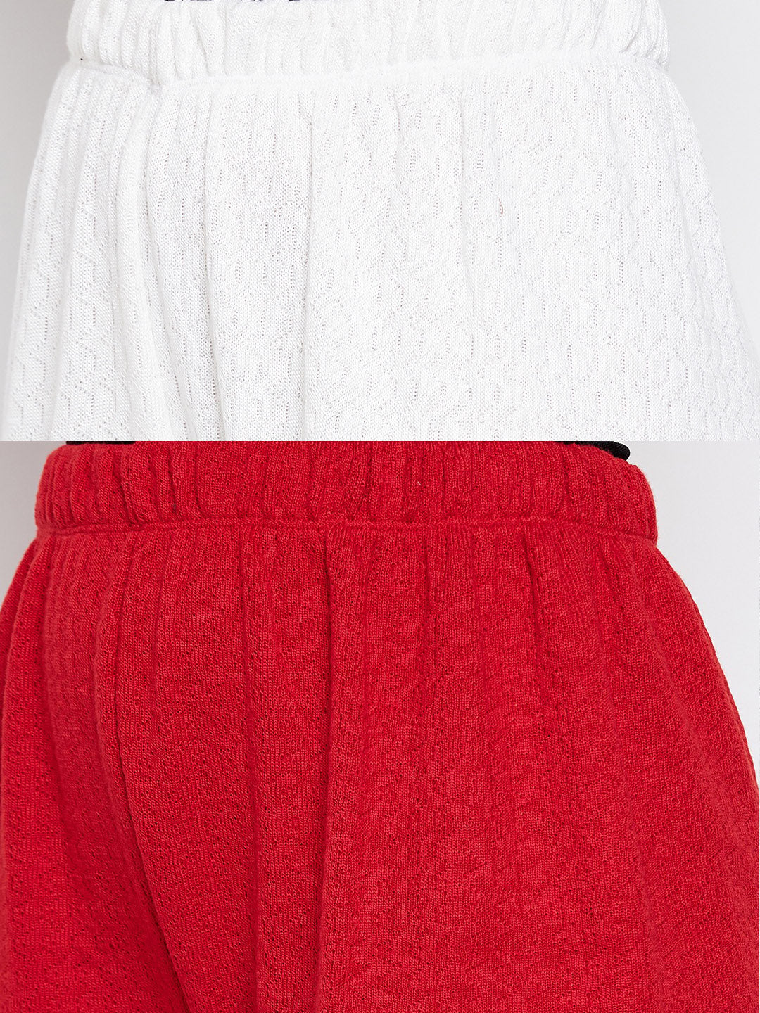 White and red solid woolen palazzo pack of 2, featuring premium quality fabric for comfort.