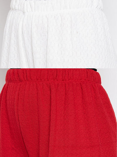 White and red solid woolen palazzo pack of 2, featuring premium quality fabric for comfort.